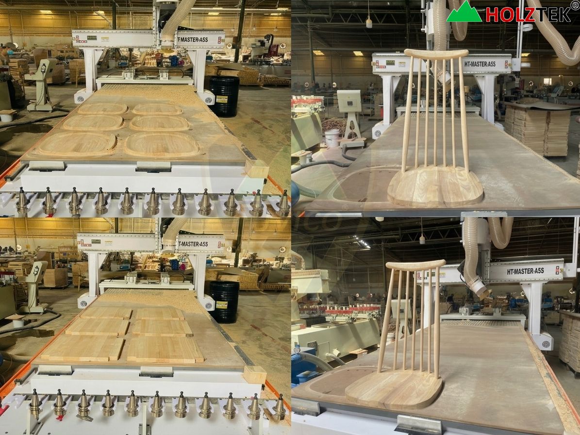 Máy CNC 3D 5 trục Holztek gia công chi tiết gỗ cong