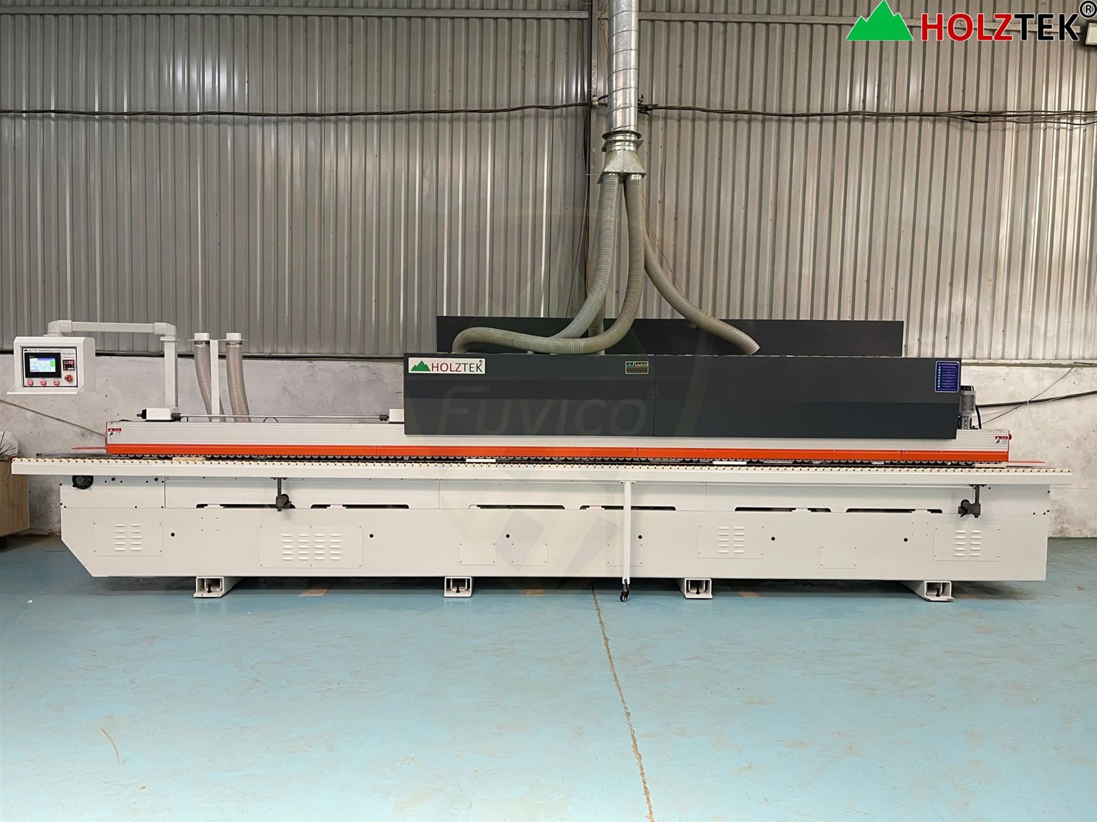 Máy dán cạnh tự động PRO-720A với nhiều công đoạn xử lý cạnh ván trên cùng một hệ thống.