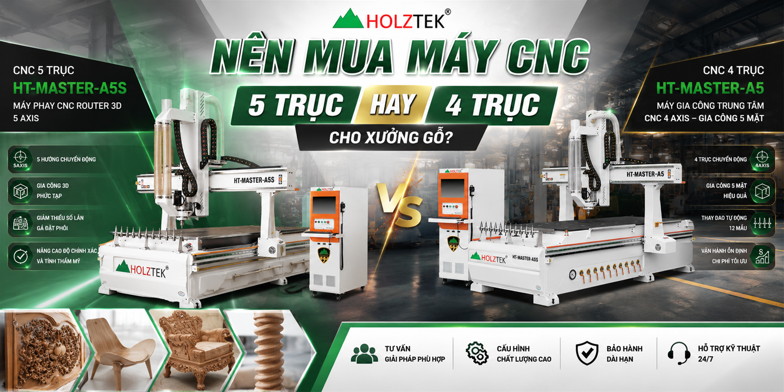 Máy CNC 4 trục HT-MASTER-A5 và máy CNC 5 trục HT-MASTER-A5S Holztek