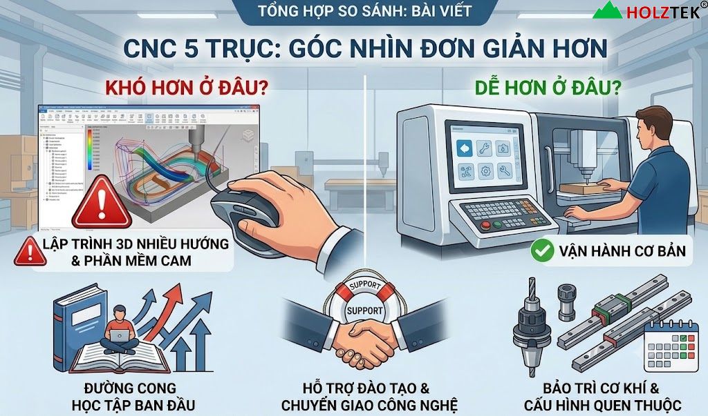 Máy CNC 5 trục có khó vận hành, bảo trì hơn máy thường không?