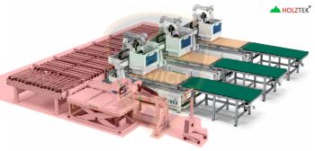 DÂY CHUYỀN MÁY CNC NESTING FULL LINE IN TEM CẤP PHÔI TỰ ĐỘNG 3 MÁY HOLZTEK